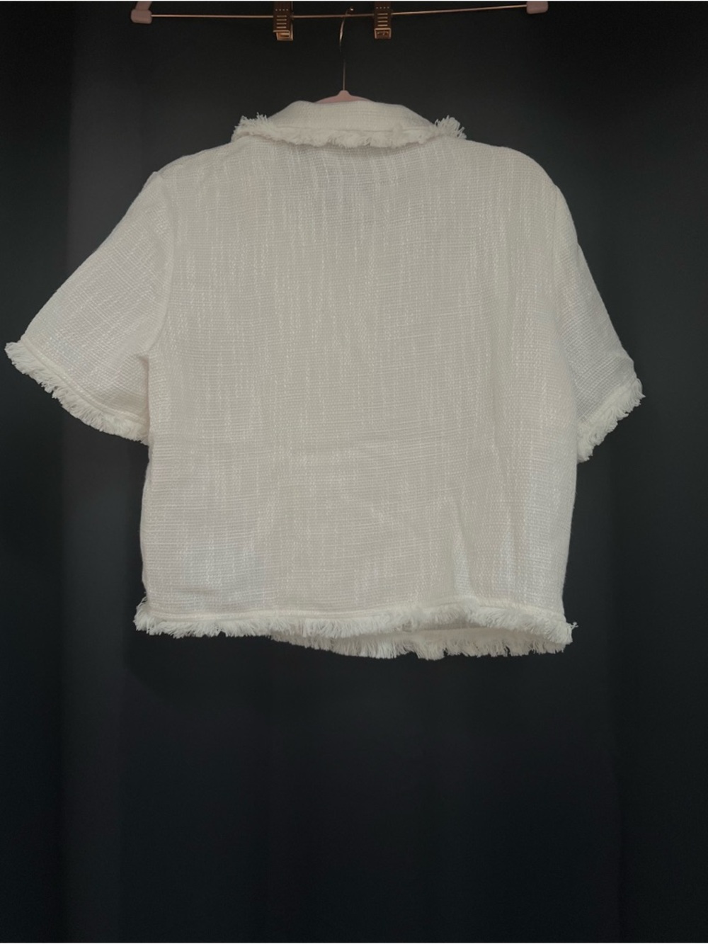 Allegra K White Textured Short Sleeve Jacket - Picture 2 of 3